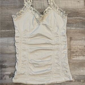 Cream Lace Trim Women's Top/Tank with Tummy Control